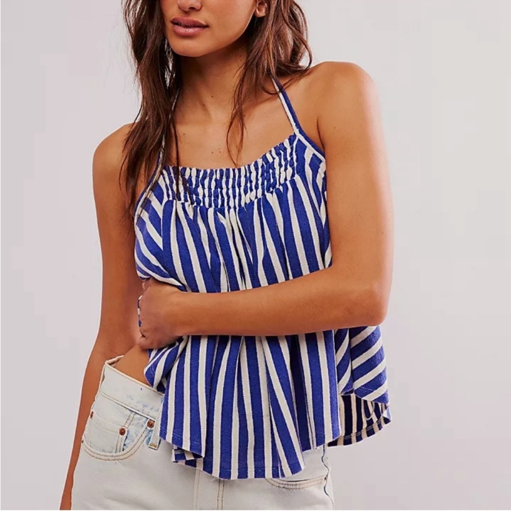 NWOT We The Free Coastal Town Halter Top Blue/White Size XL